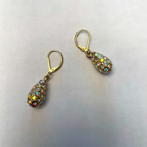 Vintage Gold Plated And AB Crystal Teardrop Earrings with Leverbacks - Picture 3 of 4